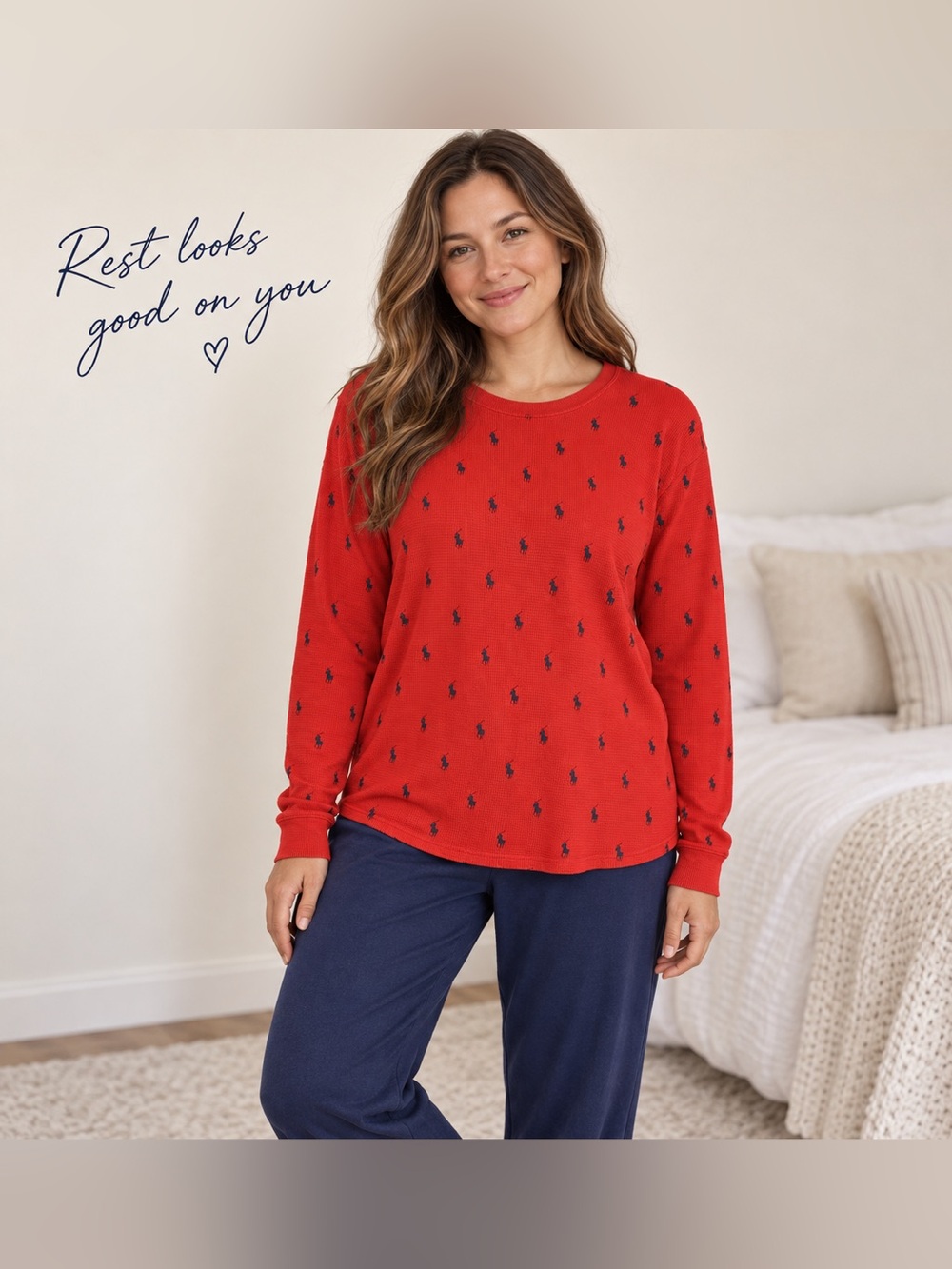 Polo Ralph Lauren Red Pony Print Waffle Sleep Top XL